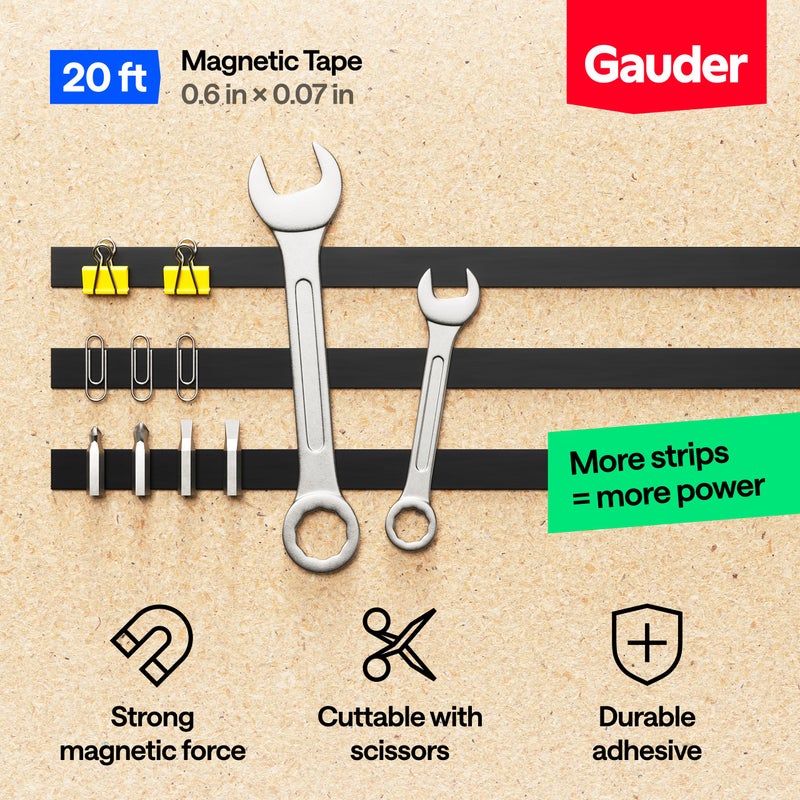 GAUDER Magnetic Tape Strong Self-Adhesive - Cut-to-Length Magnet Strip with High Magnetic Force - Heavy-Duty Adhesive Magnet Tape (20 ft x 0.6 in) - Image 3